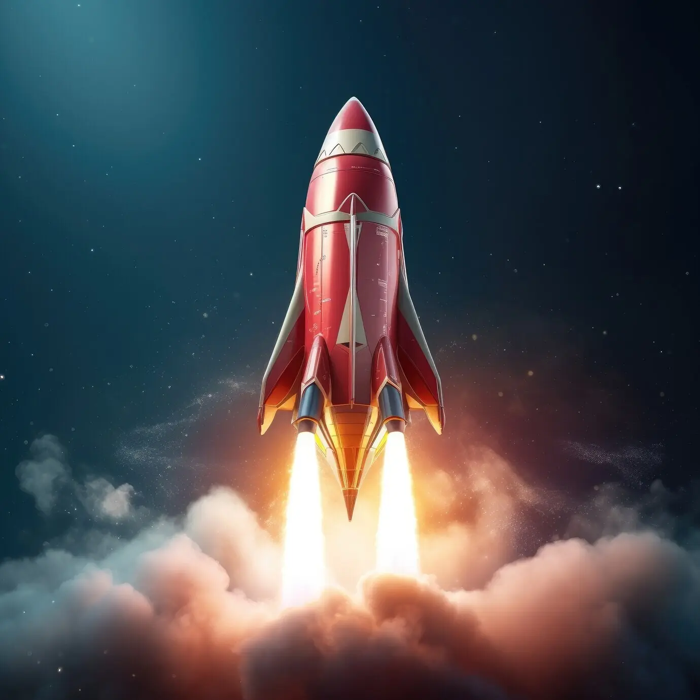 Ansicht eines 3D-Modells einer Weltraumrakete.